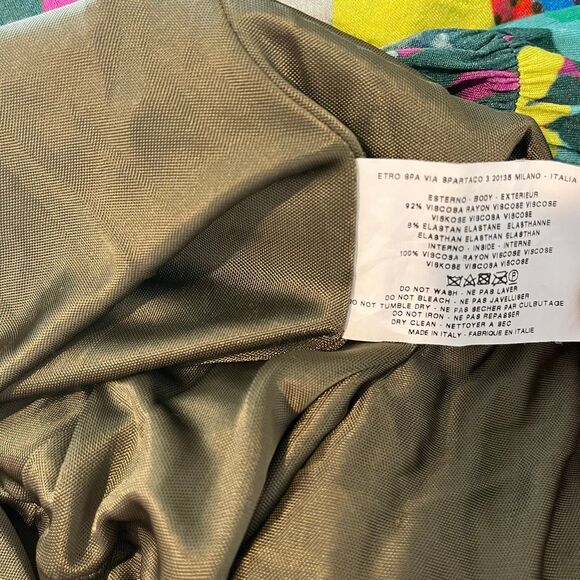 Etro Milano Turquoise Green Abstract Floral Ruched Maxi Dress Women's 46 US 10 - Picture 7 of 7